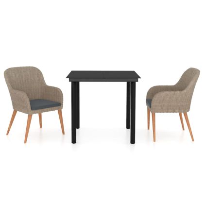 Градински трапезен комплект от 3 части с възглавници кафяв