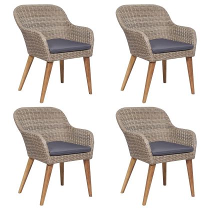 Градински трапезен комплект с възглавници, 5 части, кафяв