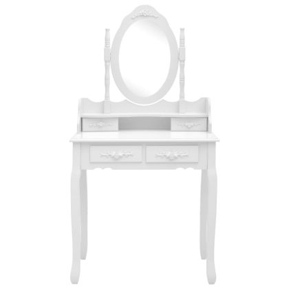 Комплект тоалетка с табуретка, бял, 75x69x140 см, пауловния