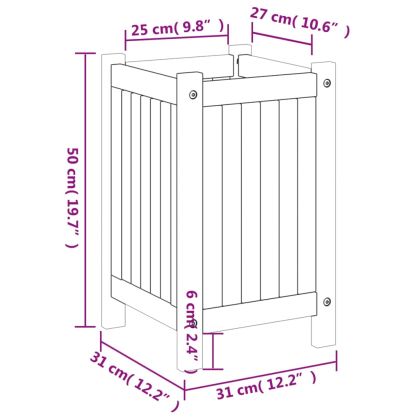 Градинска кашпа с вложка 31x31x50 см масивна акация
