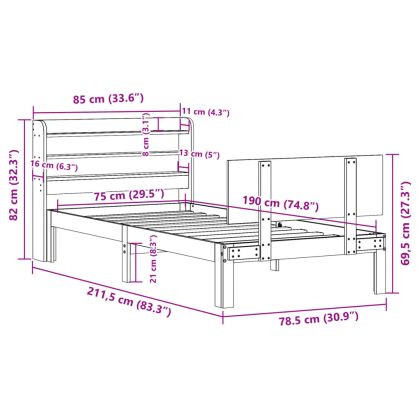 Рамка за легло с табла, бяла, 75x190 см, борово дърво масив