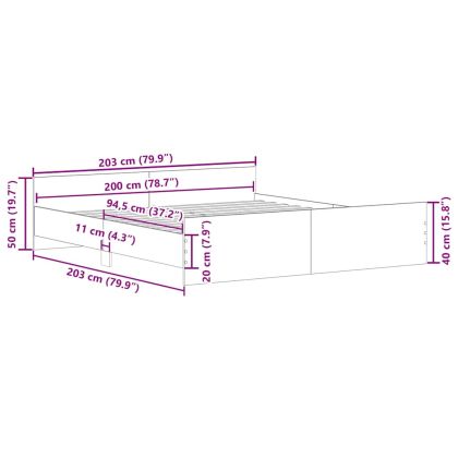 Рамка за легло с горна и долна табла, бяла, 200x200 см