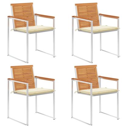 Градински столове 4 бр с възглавници масивно акациево дърво