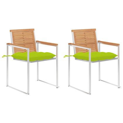 Градински столове с възглавници, 2 бр, тик масив и стомана