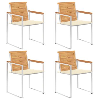 Градински столове, 4 бр, с възглавници, тиково дърво масив