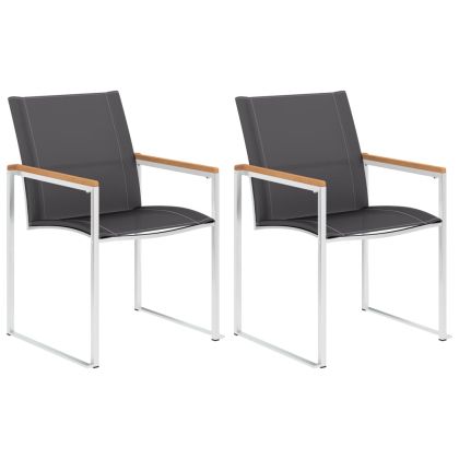 Градински столове, 2 бр, textilene и неръждаема стомана, сиви