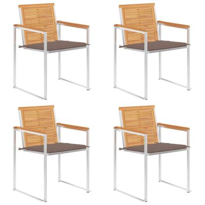 Градински столове, 4 бр, с възглавници, тиково дърво масив