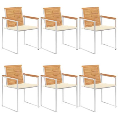 Градински столове, 6 бр, с възглавници, тиково дърво масив