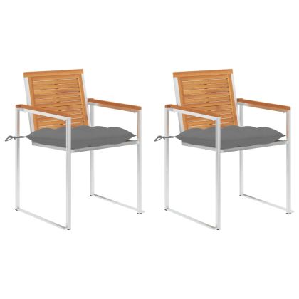 Градински столове с възглавници, 2 бр, акация масив и стомана