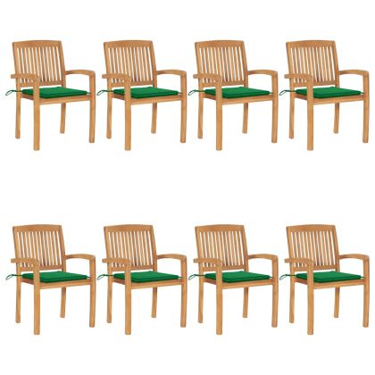 Стифиращи градински столове с възглавници 8 бр тик масив