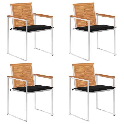 Градински столове 4 бр с възглавници масивно акациево дърво