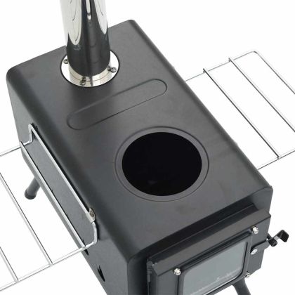 Печка за палатка на дърва комин и сгъваеми крака черна стомана