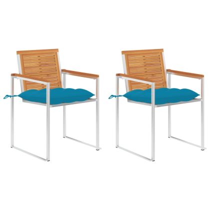 Градински столове с възглавници, 2 бр, акация масив и стомана