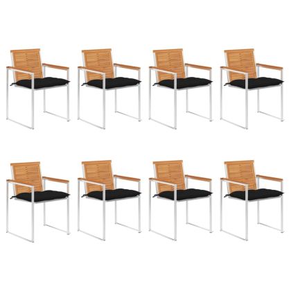 Градински столове 8 бр с възглавници масивно акациево дърво