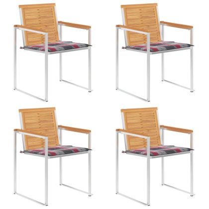 Градински столове 4 бр с възглавници тиково дърво масив