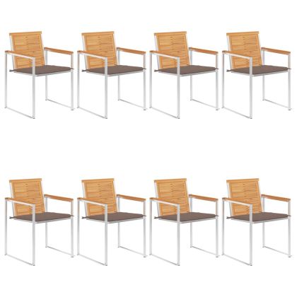 Градински столове 8 бр с възглавници тиково дърво масив