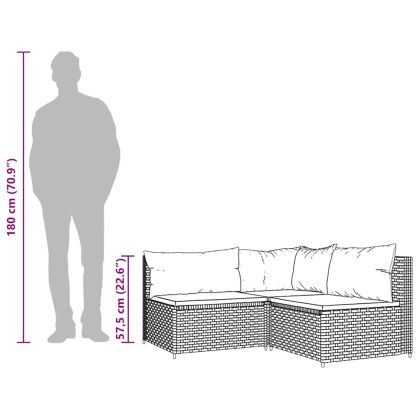 Градински лаундж комплект с възглавници 3 части сив полиратан