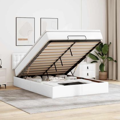 Османска легло с матрак, бяло, 140x200 см, изкуствена кожа