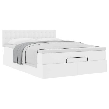 Османска легло с матрак, бяло, 140x200 см, изкуствена кожа