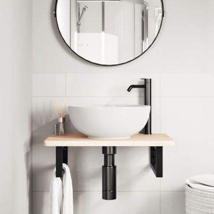 Стенен рафт за мивка, стомана и масивно дърво дъб