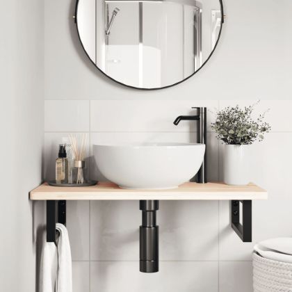 Стенен рафт за мивка, стомана и масивно дърво дъб