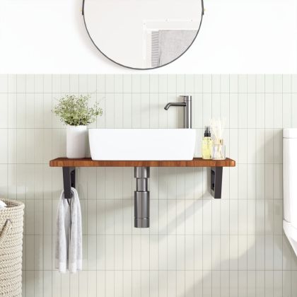 Стенен рафт за мивка, стомана и масивно дърво дъб