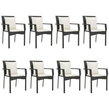 Градински трапезен комплект възглавници 9 части черен полиратан