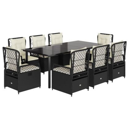 Градински трапезен комплект възглавници 9 части черен полиратан