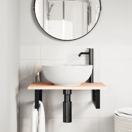 Стенен рафт за мивка, стомана и масивно дърво дъб