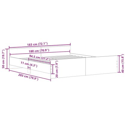 Рамка за легло с горна и долна табла, бяла, 180x200 см