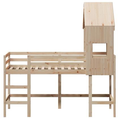 Таванско легло със стълба и покрив, 90x190 см, бор масив