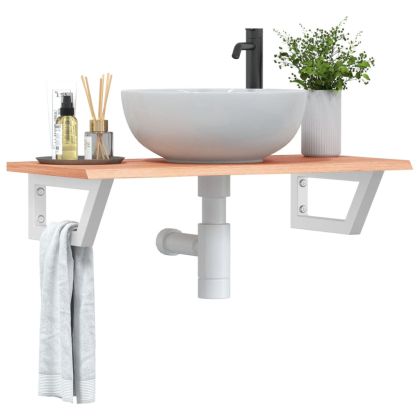 Стенен рафт за мивка, стомана и масивно дърво дъб