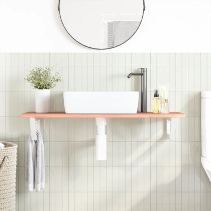 Стенен рафт за мивка, стомана и масивно дърво дъб