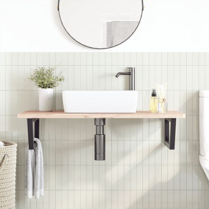 Стенен рафт за мивка, стомана и масивно дърво бук