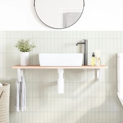 Стенен рафт за мивка, стомана и масивно дърво дъб