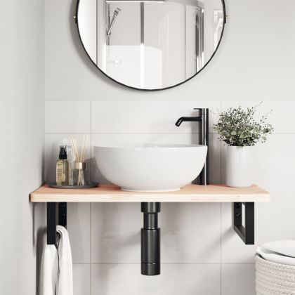 Стенен рафт за мивка, стомана и масивно дърво бук