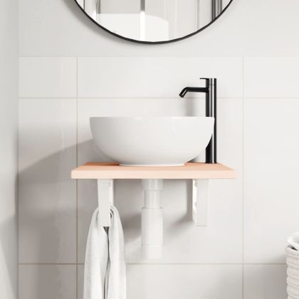 Стенен рафт за мивка, стомана и масивно дърво дъб