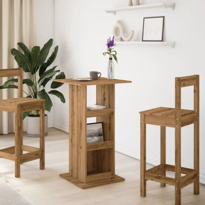Бар маса с рафт, дъб артизан, 60x60x102 см, инженерно дърво