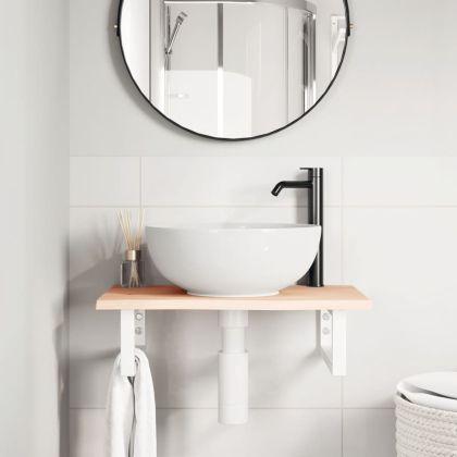 Стенен рафт за мивка, стомана и масивно дърво дъб