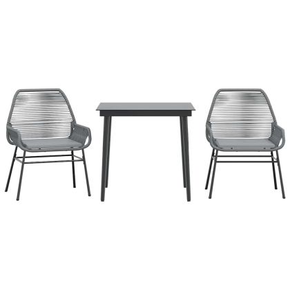 Градински комплект с възглавници 3 части сив полиратан стъкло