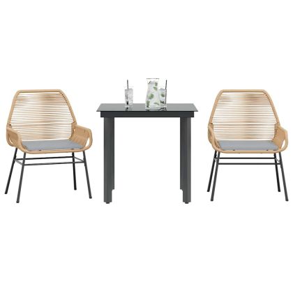 Градински комплект 3 части с възглавници кафяв полиратан стъкло