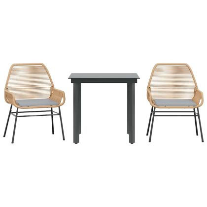 Градински комплект 3 части с възглавници кафяв полиратан стъкло