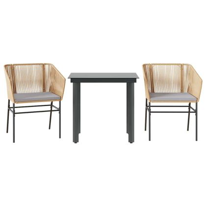 Градински комплект 3 части с възглавници кафяв полиратан стъкло