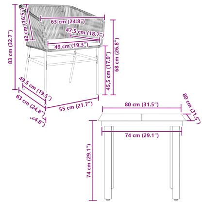 Градински комплект 3 части с възглавници кафяв полиратан стъкло