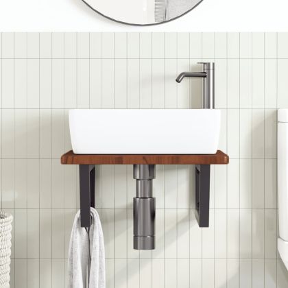 Стенен рафт за мивка, стомана и масивно дърво дъб