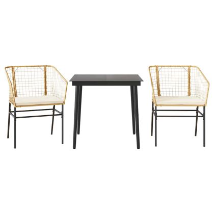 Градински комплект 3 части с възглавници кафяв полиратан стъкло