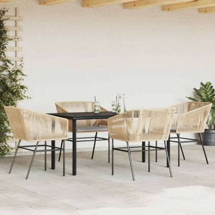 Градински комплект с възглавници 5 части кафяв полиратан стъкло