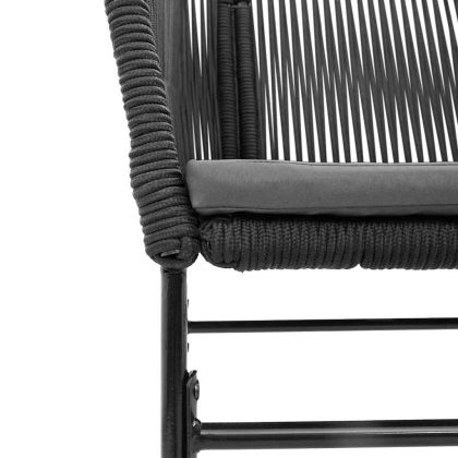 Градински комплект 3 части с възглавници черен полиратан стъкло