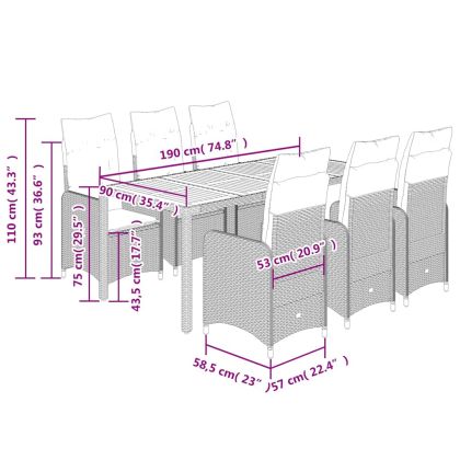 Градински бистро комплект с възглавници 9 части сив полиратан