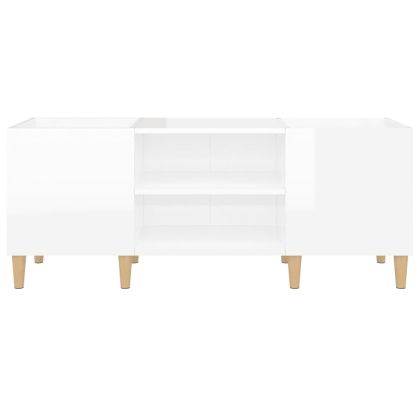 Шкаф за грамофонни плочи бял гланц 121x38x48 см инженерно дърво